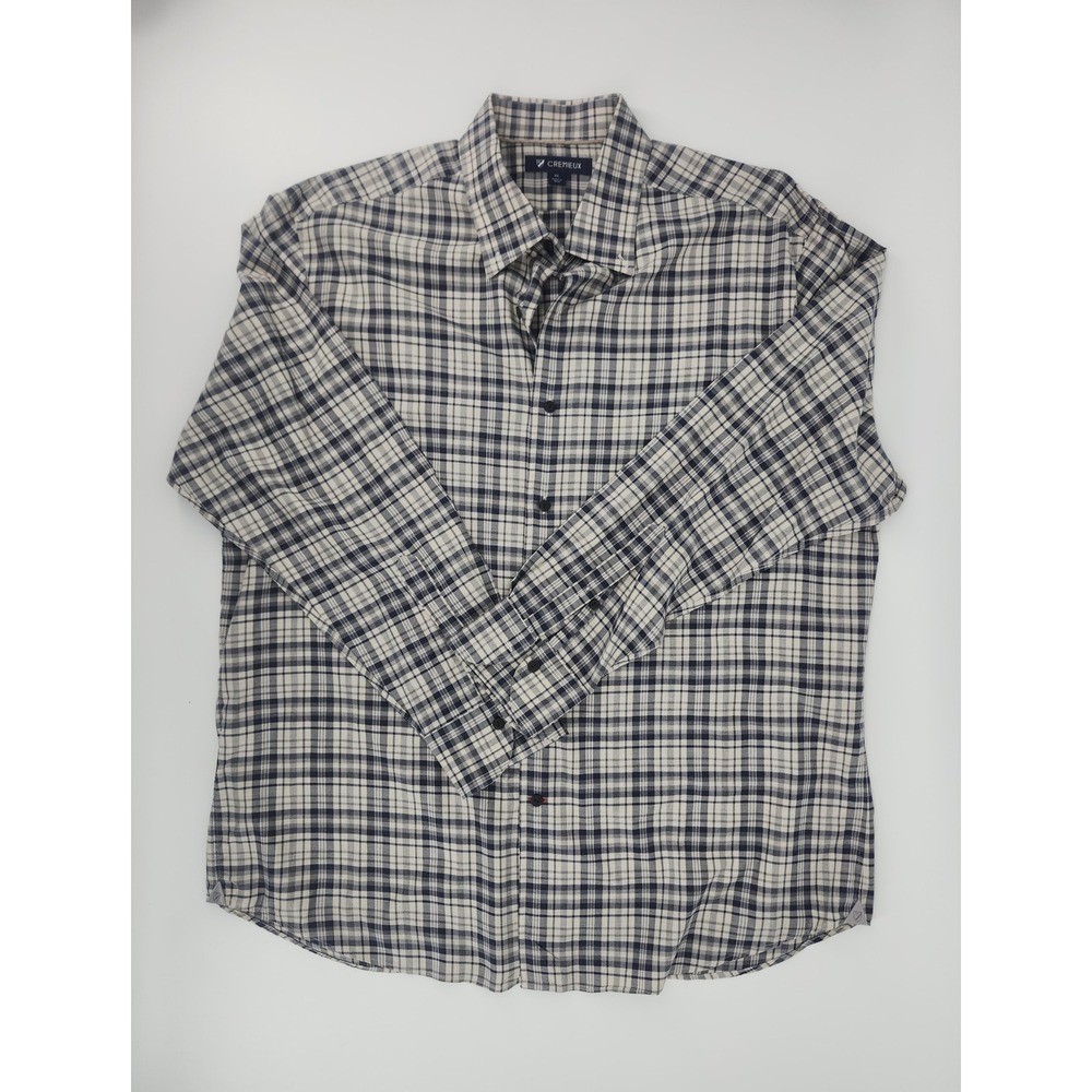 Cremieux Mens XL Blue White Plaid Long Sleeve Button Down Shirt Business Casual